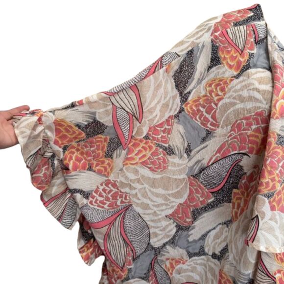 Umgee + Ruffle Kimono Pink Abstract Floral Boho Flowy Lightweight Size XL/1X - Picture 2 of 5